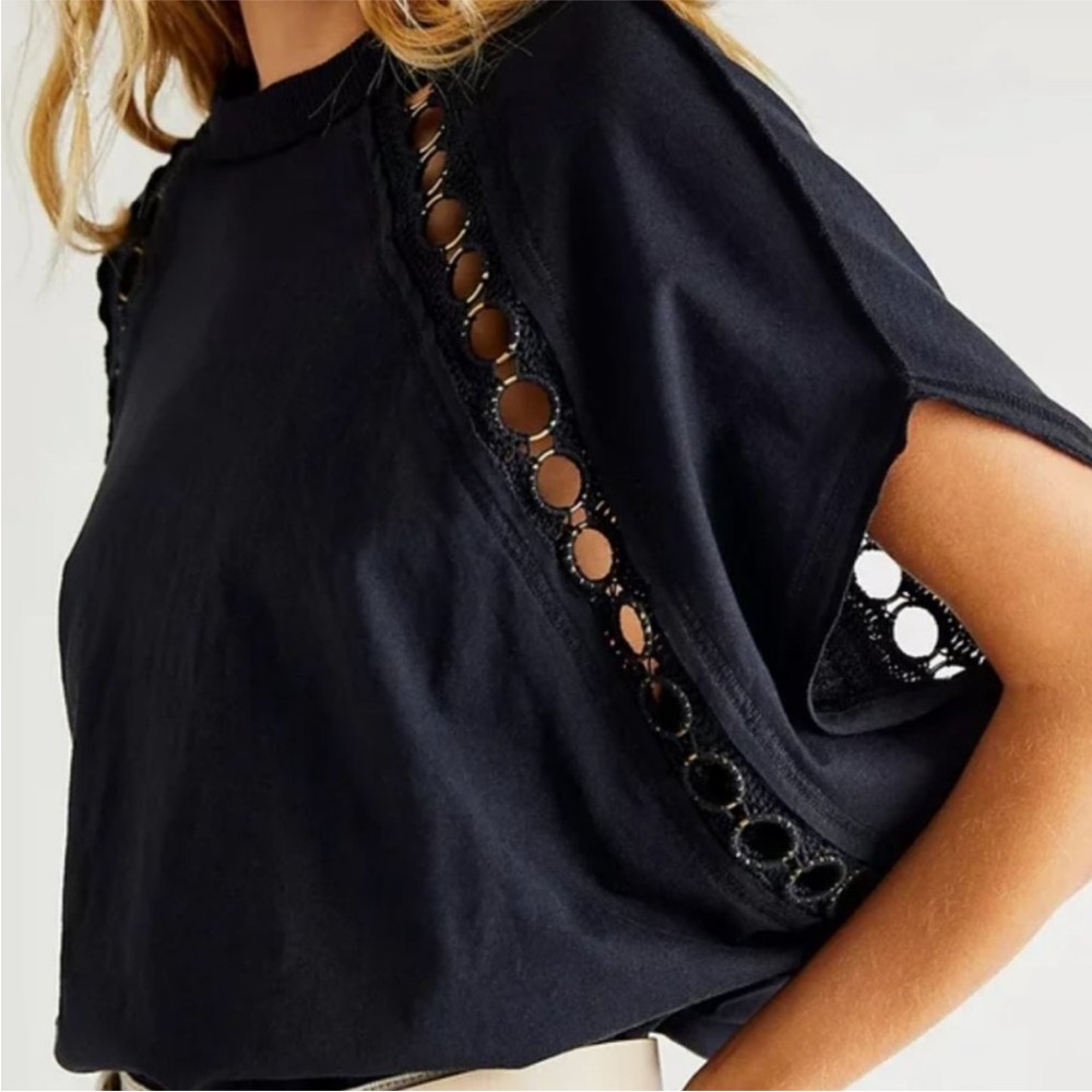 Free People Women's Rough Around The Edges Top Black Oversized Boho Open Groment